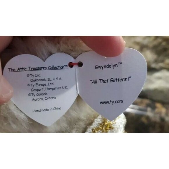 Ty Attic Treasures Gwyndolyn Bear Plush Stuffed Animal Silver Gold Jointed 1993 - Picture 4 of 7